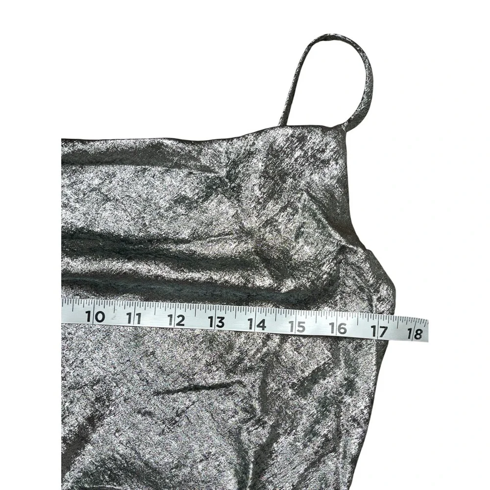 New ASTR the Label Silver Metallic Cowl Neck Ruched Mini Dress Size S